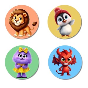 Lion, Penguin, Cat, and Monster. Fridge Magnets 4 Piece Set | 3 Inch Round Wall Fridge Decor (F22969) Lion, Penguin, Cat, and Monster. Fridge Magnets 4 Piece Set | 3 Inch Round Wall Fridge Decor (F22969)