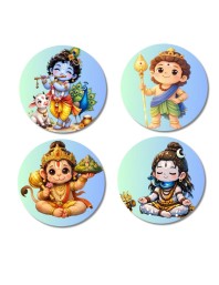 Hanuman, Ganesha, Shiva, and Krishna Fridge Magnets 4 Piece Set | 3 Inch Round Wall Fridge Decor (F22830)