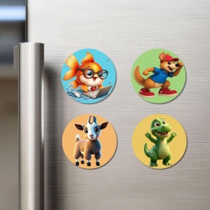 Tiger, Crab, Penguin, and Hedgehog. Fridge Magnets 4 Piece Set | 3 Inch Round Wall Fridge Decor (F22931) Tiger, Crab, Penguin, and Hedgehog. Fridge Magnets 4 Piece Set | 3 Inch Round Wall Fridge Decor (F22931)