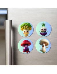 Broccoli, Onion, Mushroom, Mushroom Fridge Magnets 4 Piece Set | 3 Inch Round Wall Fridge Decor (F23305)