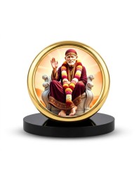 Car Desk/Table Top Lord Saibaba Metal Golden Photo Stand 2x2 Inches, Compact & Stylish Spiritual Display for Car, Home & Office (Pack of 1) (F18761)