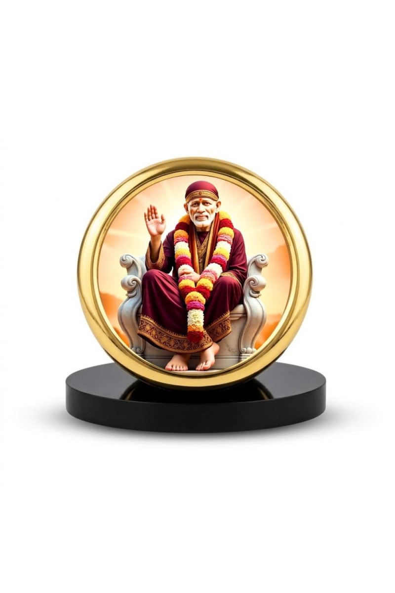 Car Desk/Table Top Lord Saibaba Metal Golden Photo Stand 2x2 Inches, Compact & Stylish Spiritual Display for Car, Home & Office (Pack of 1) (F18761)