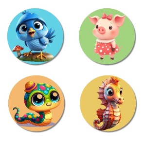 Blue Jay, Pig, Caterpillar, and Seahorse. Fridge Magnets 4 Piece Set | 3 Inch Round Wall Fridge Decor (F22915) Blue Jay, Pig, Caterpillar, and Seahorse. Fridge Magnets 4 Piece Set | 3 Inch Round Wall Fridge Decor (F22915)