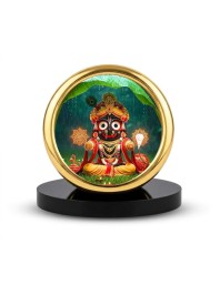 Car Desk/Table Top Lord Jagannath Metal Golden Photo Stand 2x2 Inches, Compact & Stylish Spiritual Display for Car, Home & Office (Pack of 1) (F18753)