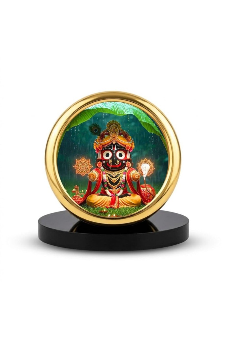 Car Desk/Table Top Lord Jagannath Metal Golden Photo Stand 2x2 Inches, Compact & Stylish Spiritual Display for Car, Home & Office (Pack of 1) (F18753)