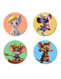 Chinchilla, Hyena, Mouse, and Rat. Fridge Magnets 4 Piece Set | 3 Inch Round Wall Fridge Decor (F23034)