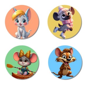 Chinchilla, Hyena, Mouse, and Rat. Fridge Magnets 4 Piece Set | 3 Inch Round Wall Fridge Decor (F23034)