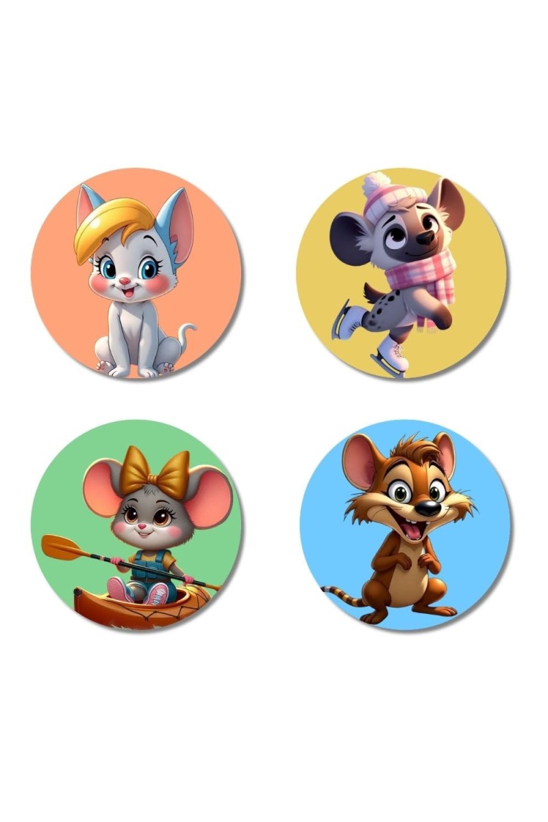 Chinchilla, Hyena, Mouse, and Rat. Fridge Magnets 4 Piece Set | 3 Inch Round Wall Fridge Decor (F23034)