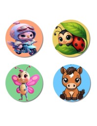 Alien, Ladybug, Butterfly, and Horse. Fridge Magnets 4 Piece Set | 3 Inch Round Wall Fridge Decor (F22984)