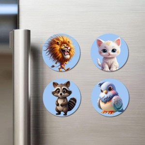 Lion, Cat, Raccoon, and Bird. Fridge Magnets 4 Piece Set | 3 Inch Round Wall Fridge Decor (F23145) Lion, Cat, Raccoon, and Bird. Fridge Magnets 4 Piece Set | 3 Inch Round Wall Fridge Decor (F23145)