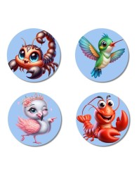 Scorpion, Hummingbird, Flamingo, and Lobster. Fridge Magnets 4 Piece Set | 3 Inch Round Wall Fridge Decor (F23069)
