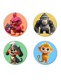 Bird, Gorilla, Dog, and Monkey. Fridge Magnets 4 Piece Set | 3 Inch Round Wall Fridge Decor (F22974)