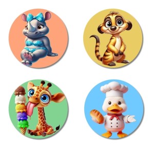 Rhino, Meerkat, Giraffe, and Duck. Fridge Magnets 4 Piece Set | 3 Inch Round Wall Fridge Decor (F22955) Rhino, Meerkat, Giraffe, and Duck. Fridge Magnets 4 Piece Set | 3 Inch Round Wall Fridge Decor (F22955)