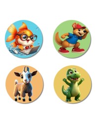 Tiger, Crab, Penguin, and Hedgehog. Fridge Magnets 4 Piece Set | 3 Inch Round Wall Fridge Decor (F22931)