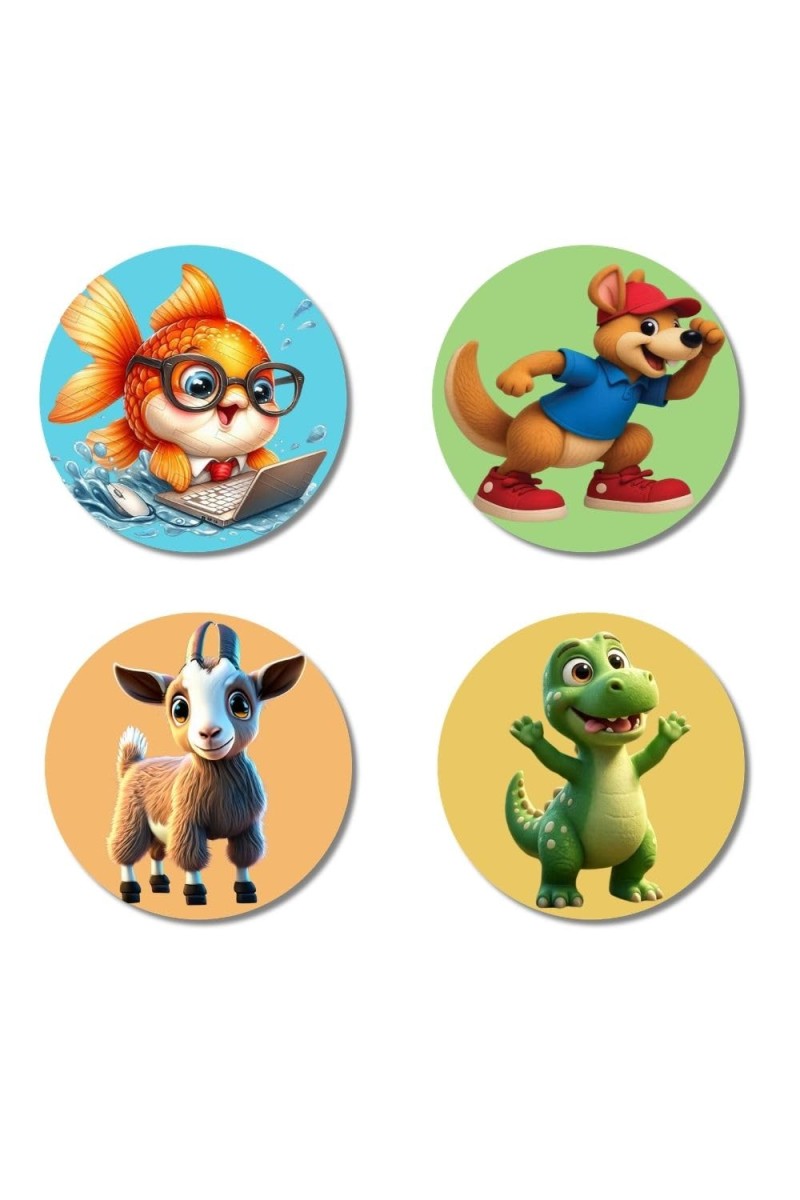 Tiger, Crab, Penguin, and Hedgehog. Fridge Magnets 4 Piece Set | 3 Inch Round Wall Fridge Decor (F22931)