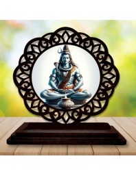 Car Desk/Table Top Lord Shiva Wooden Showpiece 3x4 Inches, Compact & Stylish Spiritual Display for Car, Home & Office (Pack of 1) (F19640)