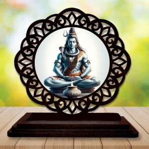 Car Desk/Table Top Lord Shiva Wooden Showpiece 3x4 Inches, Compact & Stylish Spiritual Display for Car, Home & Office (Pack of 1) (F19640)