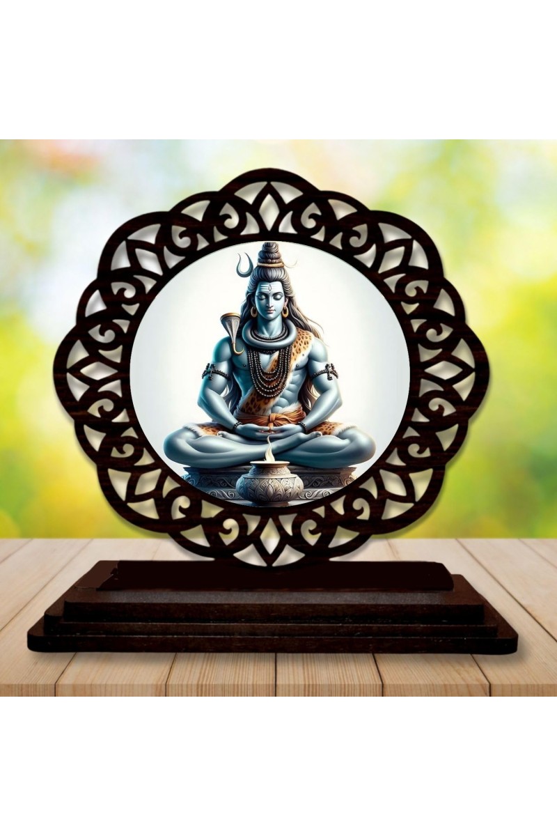 Car Desk/Table Top Lord Shiva Wooden Showpiece 3x4 Inches, Compact & Stylish Spiritual Display for Car, Home & Office (Pack of 1) (F19640)