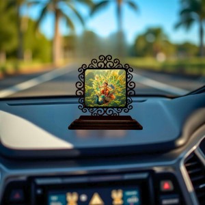 Car Desk/Table Top Lord Karthikeya Wooden Showpiece 3x4 Inches, Compact & Stylish Spiritual Display for Car, Home & Office (Pack of 1) (F20066)