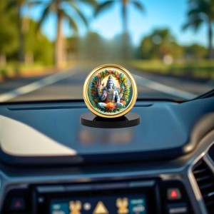 Car Desk/Table Top Lord Shiva Metal Golden Photo Stand 2x2 Inches, Compact & Stylish Spiritual Display for Car, Home & Office (Pack of 1) (F18780)