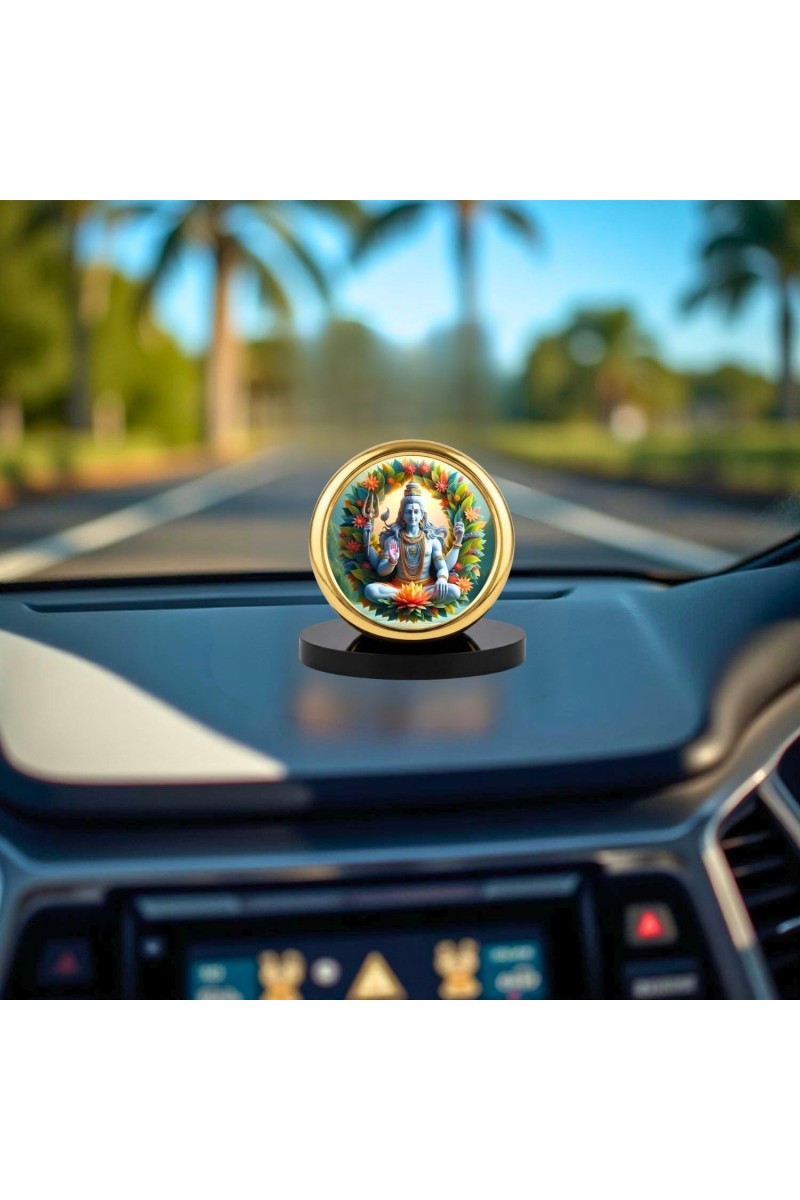 Car Desk/Table Top Lord Shiva Metal Golden Photo Stand 2x2 Inches, Compact & Stylish Spiritual Display for Car, Home & Office (Pack of 1) (F18780)
