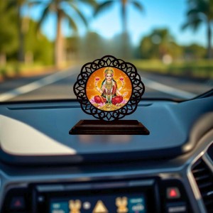 Car Desk/Table Top Goddess Lakshmi Wooden Showpiece 3x4 Inches, Compact & Stylish Spiritual Display for Car, Home & Office (Pack of 1) (F19607)