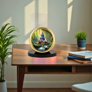 Car Desk/Table Top Lord Shiva Metal Golden Photo Stand 2x2 Inches, Compact & Stylish Spiritual Display for Car, Home & Office (Pack of 1) (F18544)