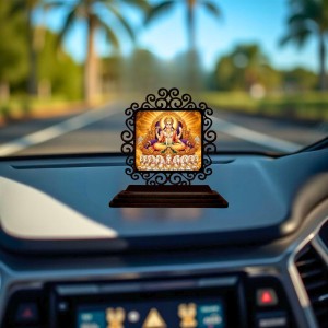 Car Desk/Table Top Lord Kubera Wooden Showpiece 3x4 Inches, Compact & Stylish Spiritual Display for Car, Home & Office (Pack of 1) (F19834)