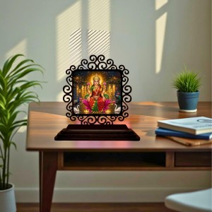 Car Desk/Table Top Goddess Lakshmi Wooden Showpiece 3x4 Inches, Compact & Stylish Spiritual Display for Car, Home & Office (Pack of 1) (F20017)