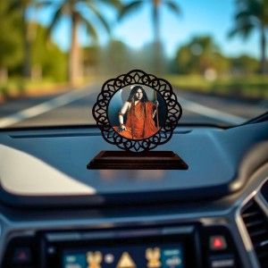 Car Desk/Table Top Swami Pranavananda Maharaj Wooden Showpiece 3x4 Inches, Compact & Stylish Spiritual Display for Car, Home & Office (Pack of 1) (F19666)