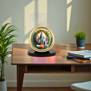 Car Desk/Table Top Lord Shiva Metal Golden Photo Stand 2x2 Inches, Compact & Stylish Spiritual Display for Car, Home & Office (Pack of 1) (F18780)