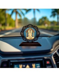 Car Desk/Table Top LordMahaviraa Wooden Showpiece 3x4 Inches, Compact & Stylish Spiritual Display for Car, Home & Office (Pack of 1) (F19564)