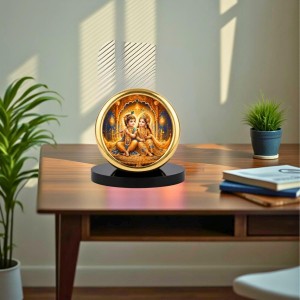 Car Desk/Table Top Radha Krishna Metal Golden Photo Stand 2x2 Inches, Compact & Stylish Spiritual Display for Car, Home & Office (Pack of 1) (F18885)