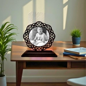 Car Desk/Table Top Sri Sri Thakur Anukul Chandra Wooden Showpiece 3x4 Inches, Compact & Stylish Spiritual Display for Car, Home & Office (Pack of 1) (F19758)
