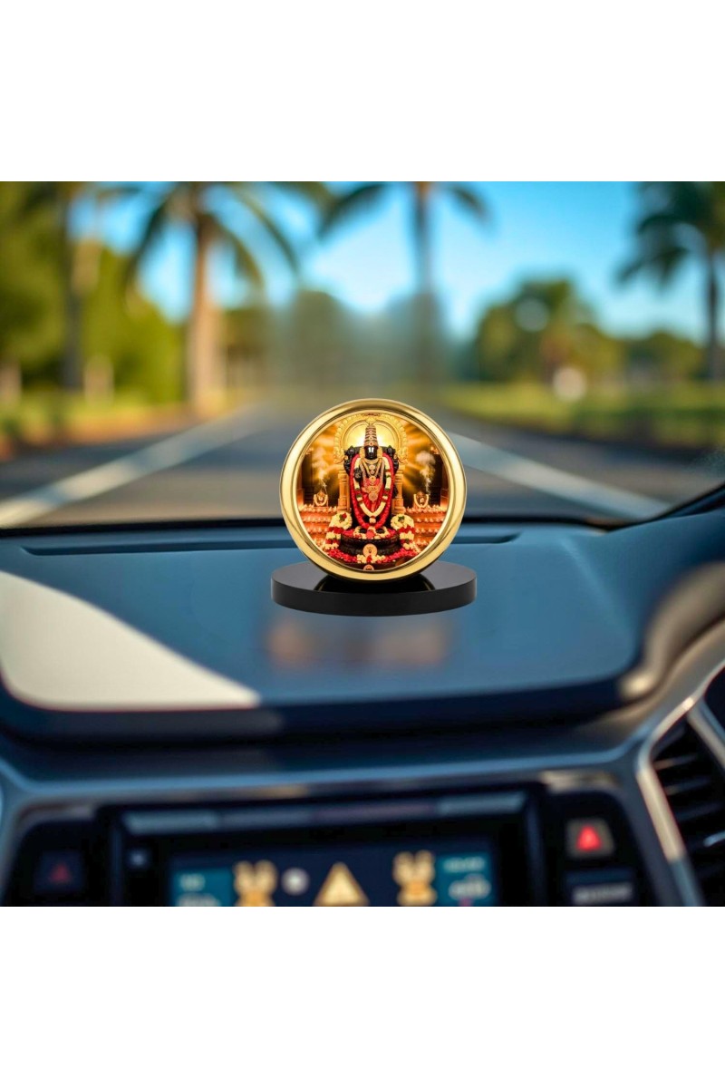 Car Desk/Table Top Lord Venkateswara Metal Golden Photo Stand 2x2 Inches, Compact & Stylish Spiritual Display for Car, Home & Office (Pack of 1) (F18675)