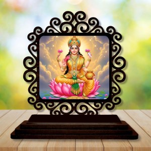 Car Desk/Table Top Goddess Lakshmi Wooden Showpiece 3x4 Inches, Compact & Stylish Spiritual Display for Car, Home & Office (Pack of 1) (F19833)
