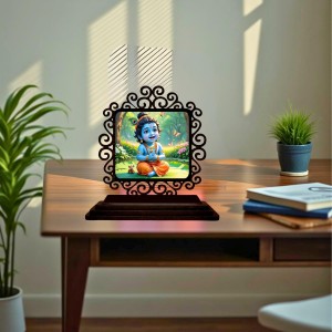 Car Desk/Table Top Little Krishna Wooden Showpiece 3x4 Inches, Compact & Stylish Spiritual Display for Car, Home & Office (Pack of 1) (F19985)