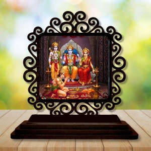Car Desk/Table Top Lord Rama and Sita and Lakshmana Wooden Showpiece 3x4 Inches, Compact & Stylish Spiritual Display for Car, Home & Office (Pack of 1) (F20006)