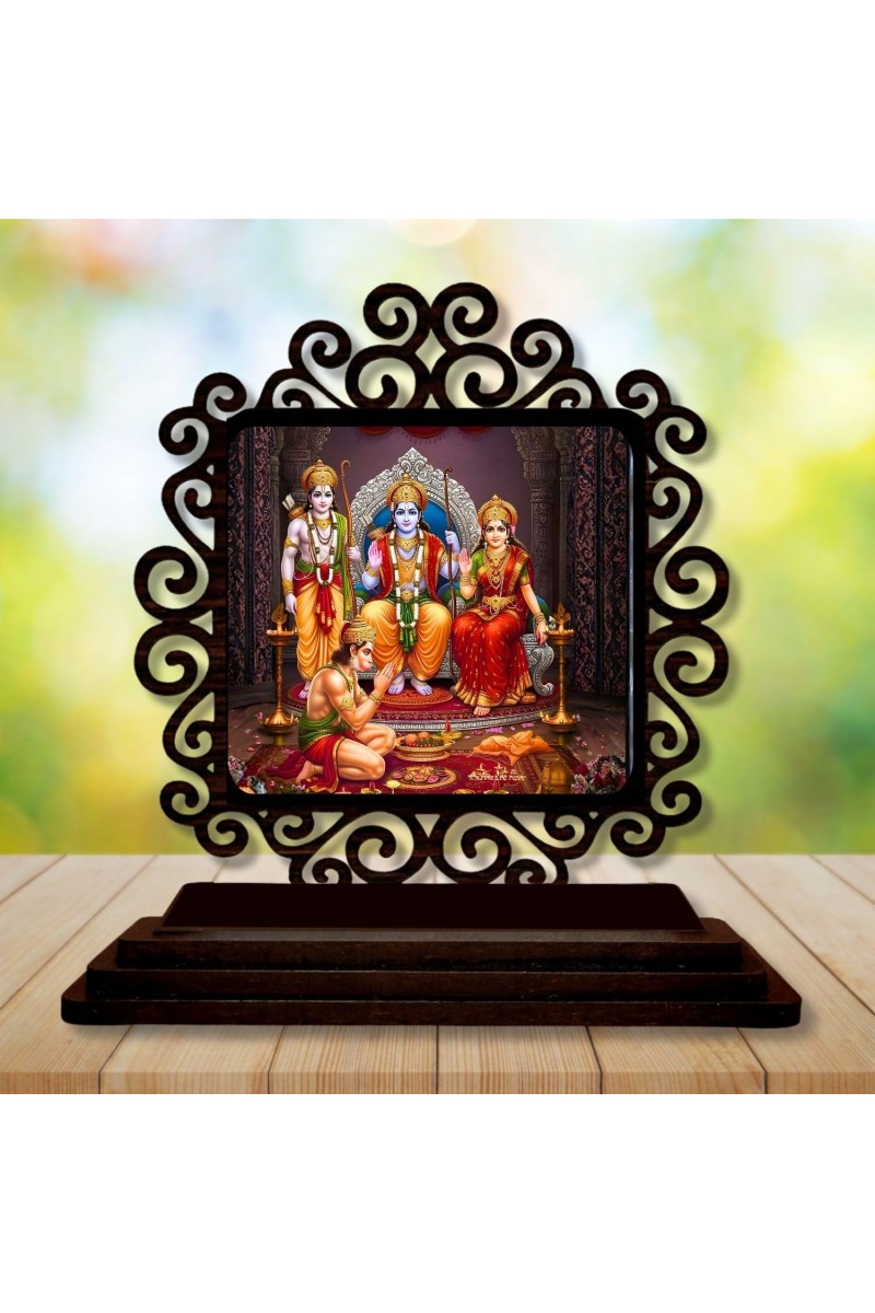 Car Desk/Table Top Lord Rama and Sita and Lakshmana Wooden Showpiece 3x4 Inches, Compact & Stylish Spiritual Display for Car, Home & Office (Pack of 1) (F20006)