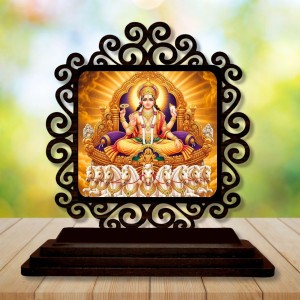 Car Desk/Table Top Lord Kubera Wooden Showpiece 3x4 Inches, Compact & Stylish Spiritual Display for Car, Home & Office (Pack of 1) (F19834)