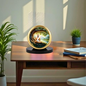 Car Desk/Table Top Ramakrishna Paramahamsa Metal Golden Photo Stand 2x2 Inches, Compact & Stylish Spiritual Display for Car, Home & Office (Pack of 1) (F18685)