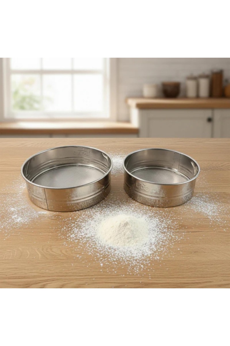 Stainless Steel Fine Mesh Atta Chalni Sieve Set (2 Piece) | Multipurpose Flour Sifter & Kitchen Strainer for Atta, Maida, Suji, Rice Flour & Baking Use