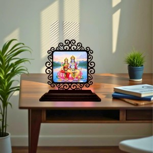 Car Desk/Table Top Lord Vishnu and Lakshmi Wooden Showpiece 3x4 Inches, Compact & Stylish Spiritual Display for Car, Home & Office (Pack of 1) (F20065)