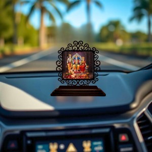 Car Desk/Table Top Lord Rama and Sita and Lakshmana Wooden Showpiece 3x4 Inches, Compact & Stylish Spiritual Display for Car, Home & Office (Pack of 1) (F20006)