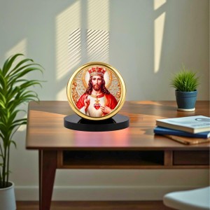 Car Desk/Table Top Lord Jesus Metal Golden Photo Stand 2x2 Inches, Compact & Stylish Spiritual Display for Car, Home & Office (Pack of 1) (F18814)