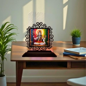 Car Desk/Table Top Lord Shiva Wooden Showpiece 3x4 Inches, Compact & Stylish Spiritual Display for Car, Home & Office (Pack of 1) (F20013)