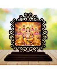 Car Desk/Table Top Lord Kubera and Lakshmi Wooden Showpiece 3x4 Inches, Compact & Stylish Spiritual Display for Car, Home & Office (Pack of 1) (F19837)