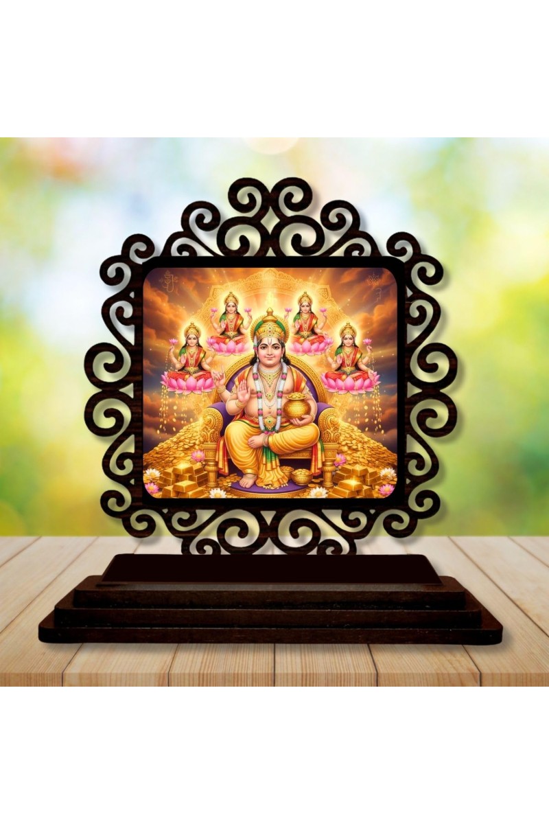 Car Desk/Table Top Lord Kubera and Lakshmi Wooden Showpiece 3x4 Inches, Compact & Stylish Spiritual Display for Car, Home & Office (Pack of 1) (F19837)