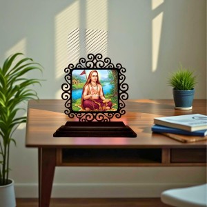 Car Desk/Table Top Adhi Shankaracharya Wooden Showpiece 3x4 Inches, Compact & Stylish Spiritual Display for Car, Home & Office (Pack of 1) (F19925)