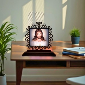 Car Desk/Table Top Lord Jesus Wooden Showpiece 3x4 Inches, Compact & Stylish Spiritual Display for Car, Home & Office (Pack of 1) (F19773)